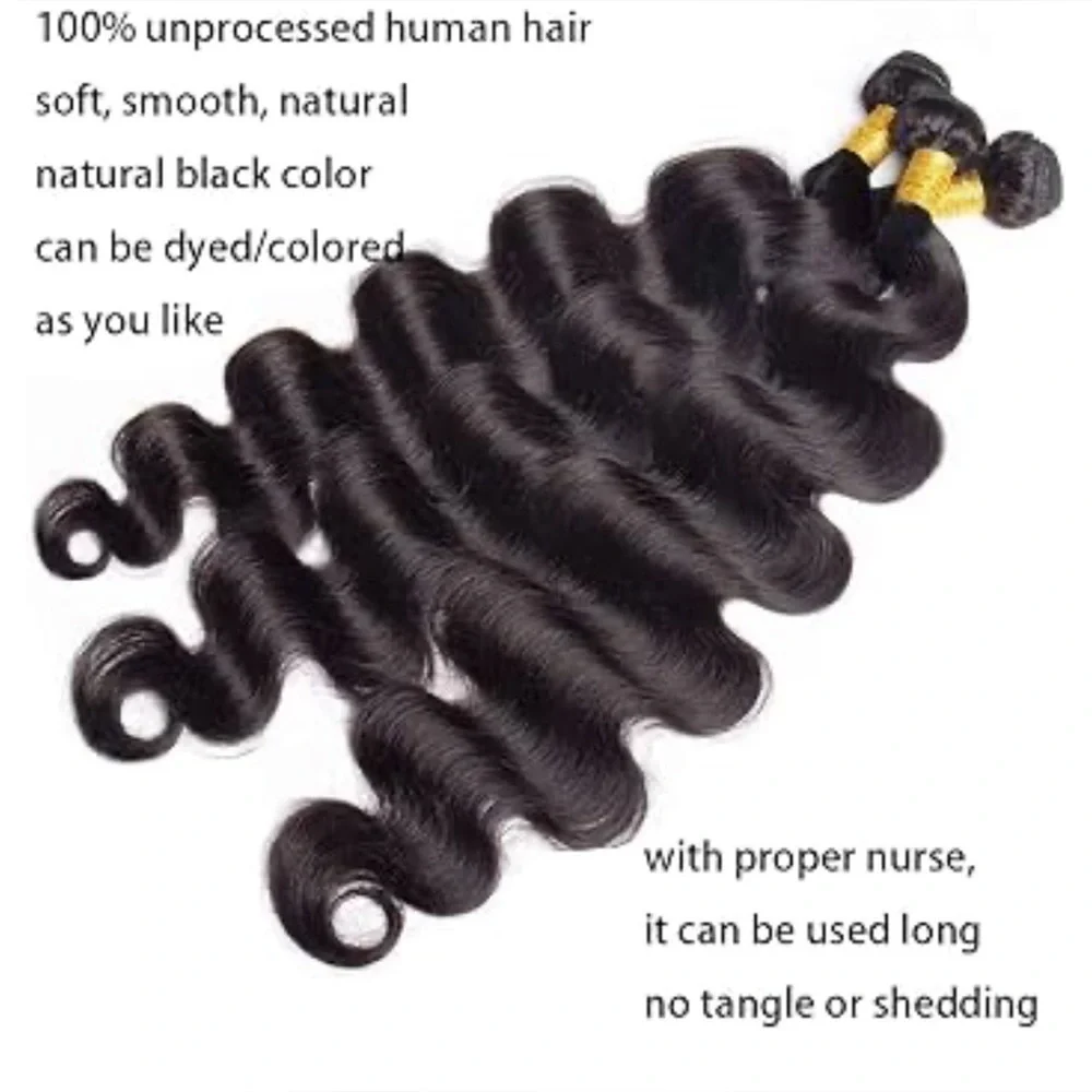 Body Wave Human Hair 20, 22 & 24  Inch 10A Brazilian  Black Virgin Human Bundles